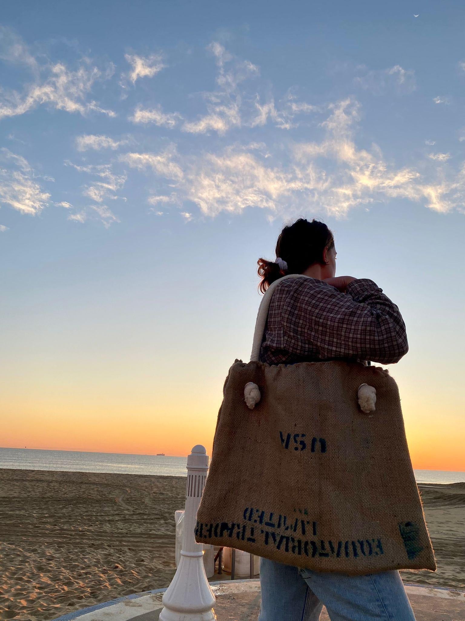 handmade; burlap tote bag; grocery bag; sustainable; mellobeans; mellobeansmobile; virginia beach; chesapeake; coffee near me; reuse coffee; reuse material; 100% handmade; accessory bag; tote bag; burlap bag